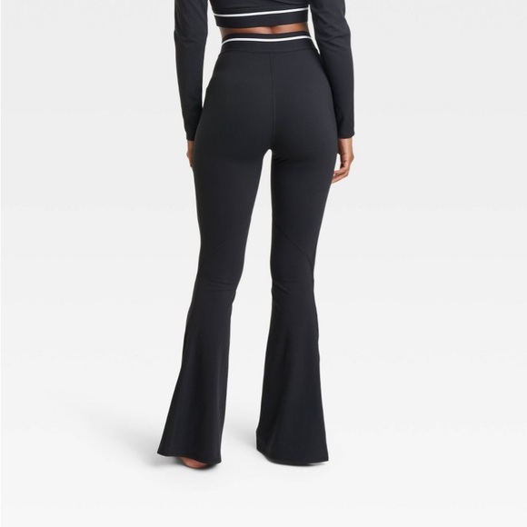 High-Rise Split Flare High Rise Leggings Striped Waistband Joy Lab Black NWT - Picture 3 of 8